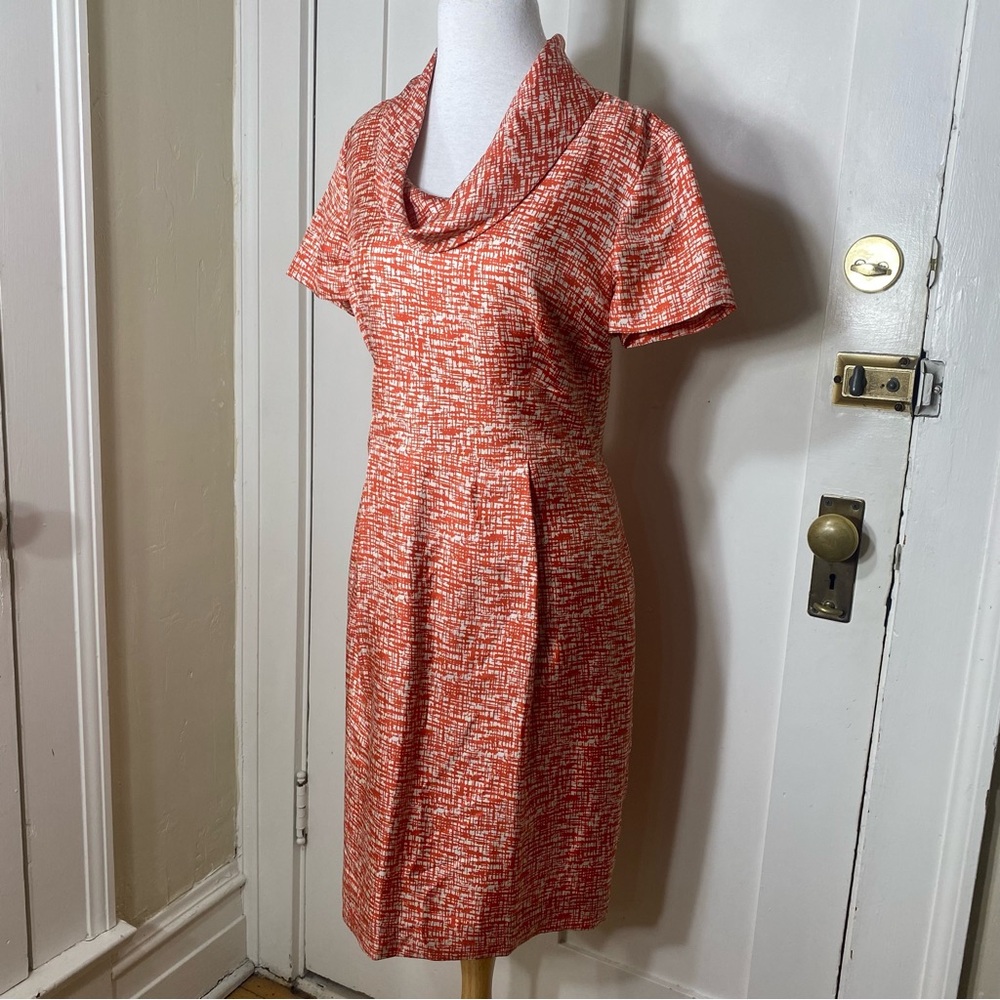 Banana Republic 100% Silk Cowl Neck Red Ivory Lined Patterned Dress 8